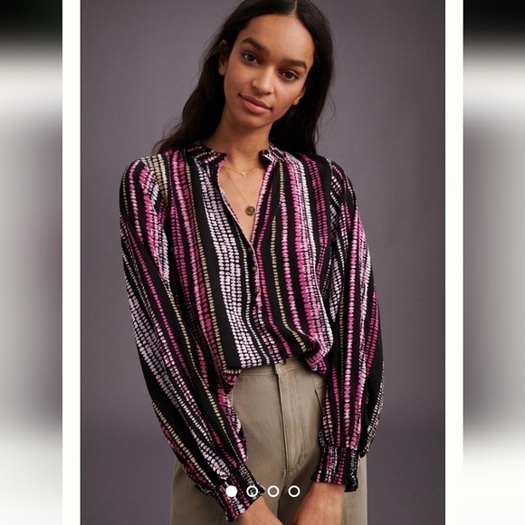 Anthropologie Maeve Peasant Blouse Collette Balloon Sleeve V-Neck Size Small - Picture 1 of 16